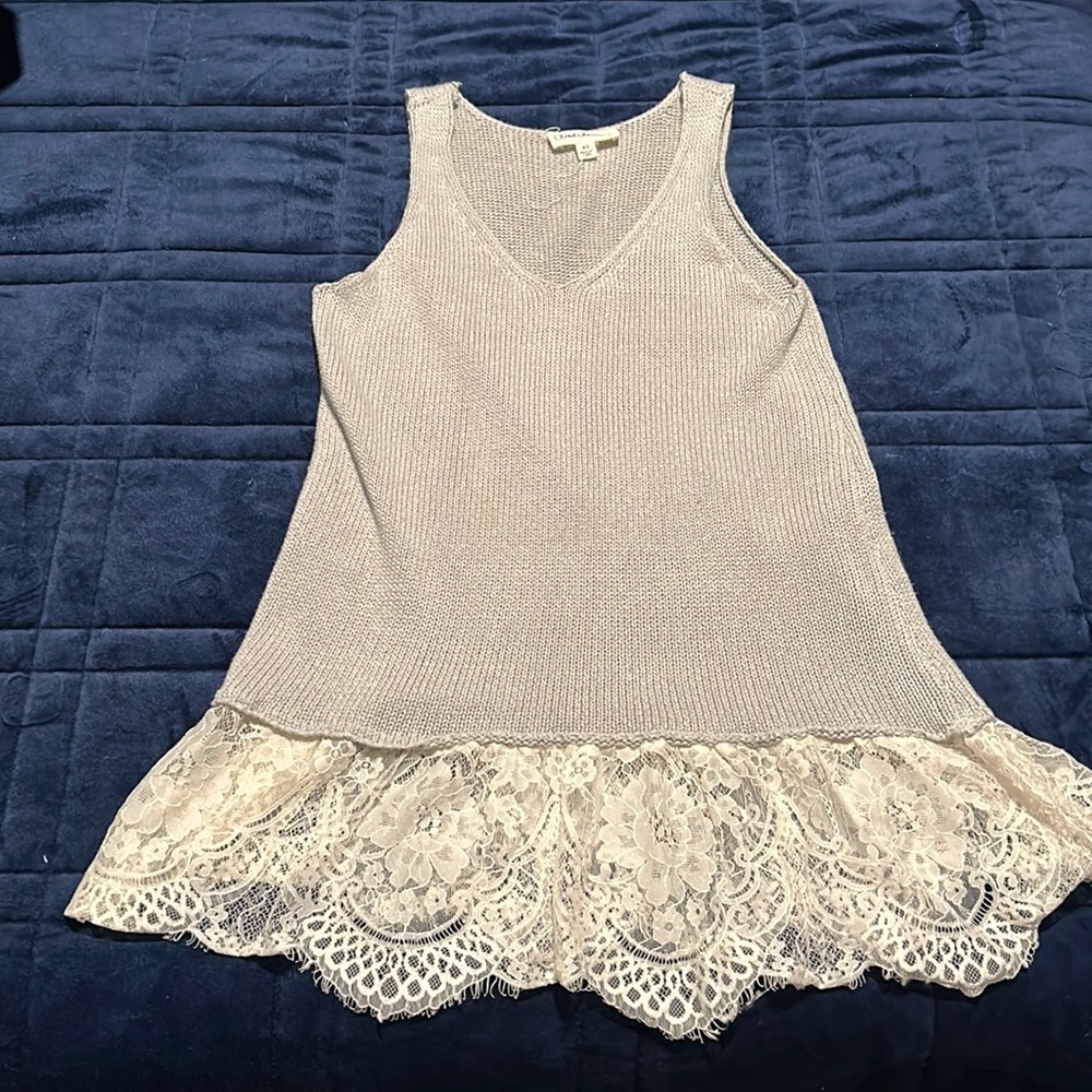 Knit and Lace Gray Tank